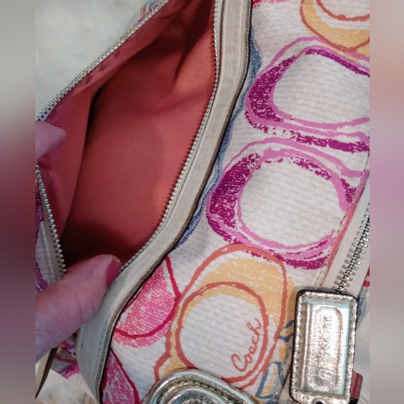 Coach Poppy Dream Multi Signature Optic Soulder Glam Tote Bag EUC - Picture 12 of 15